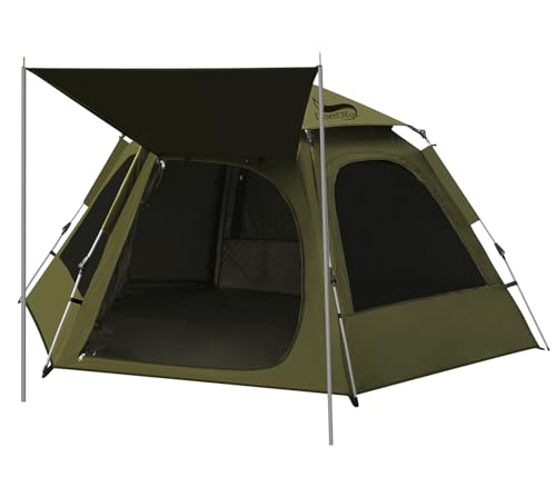 DesertFox テント 2人用 ワンタッチ コンパクト軽軽量 撥水加工素材 自立式 二重層構造 4シーズン 簡単設営 初心者向け UVカット 通気防風防雨 収納袋付きLJ-XH (スタイルA, グリーン)